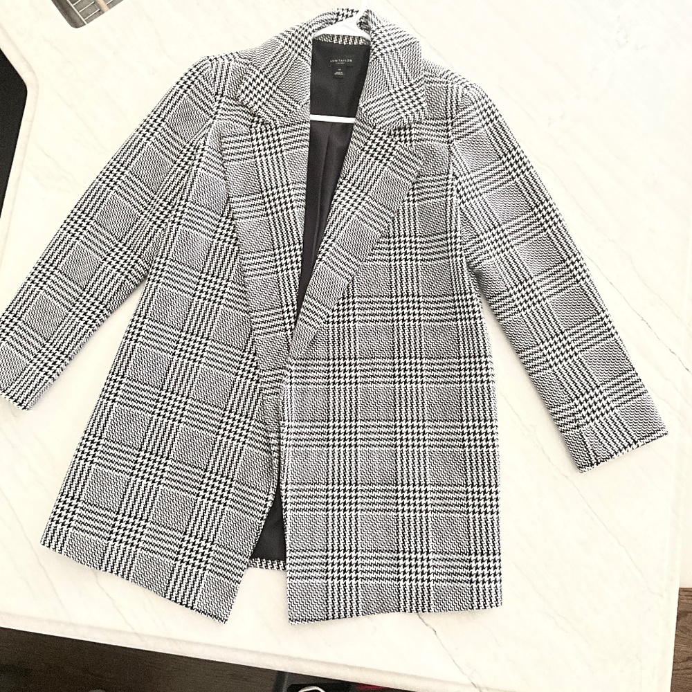 Ann Taylor Factory plaid Houndstooth Open front Jacket Size XS